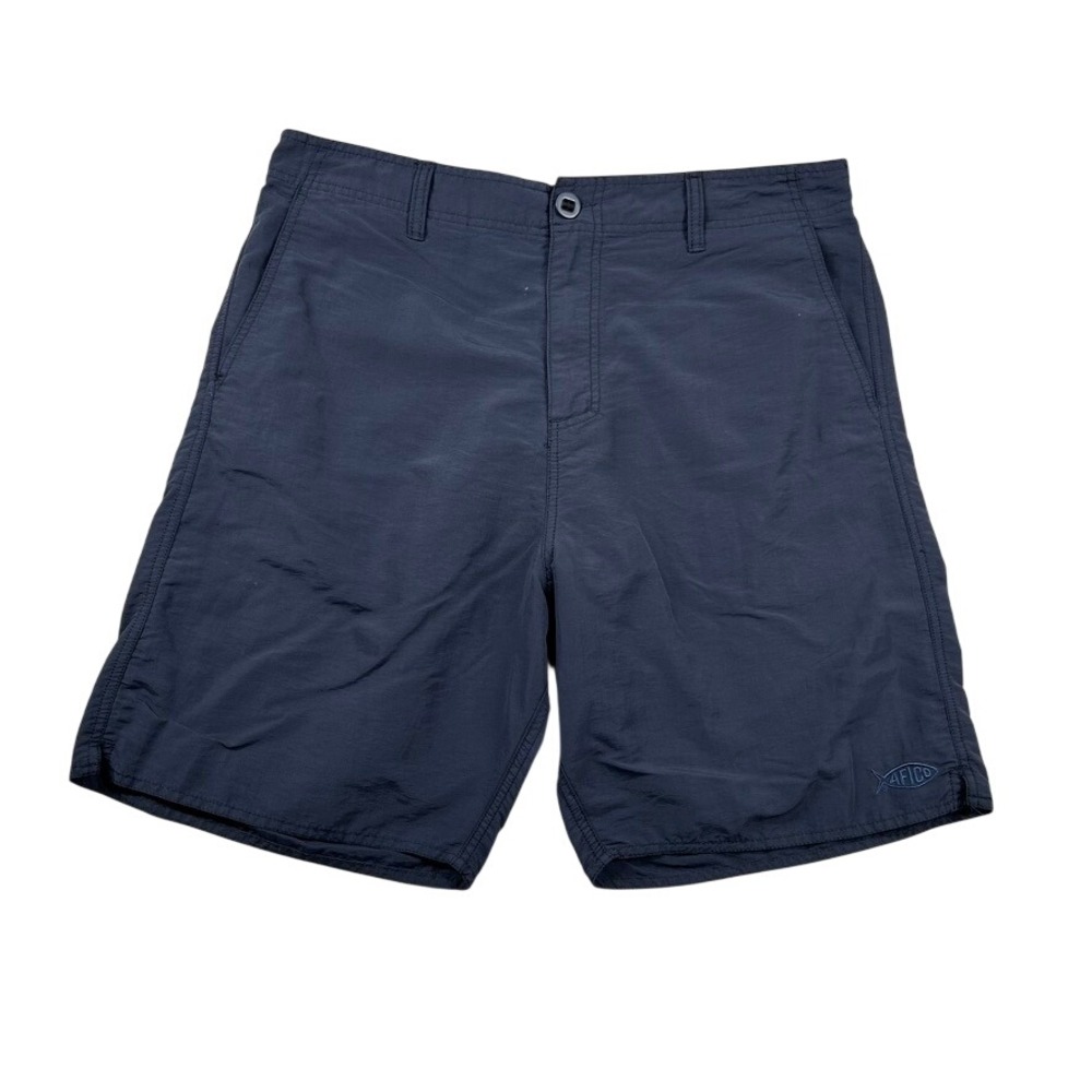 AFTCO Shorts Mens 34 Navy Blue Performance Fishing 7" Inseam Nautical Boating